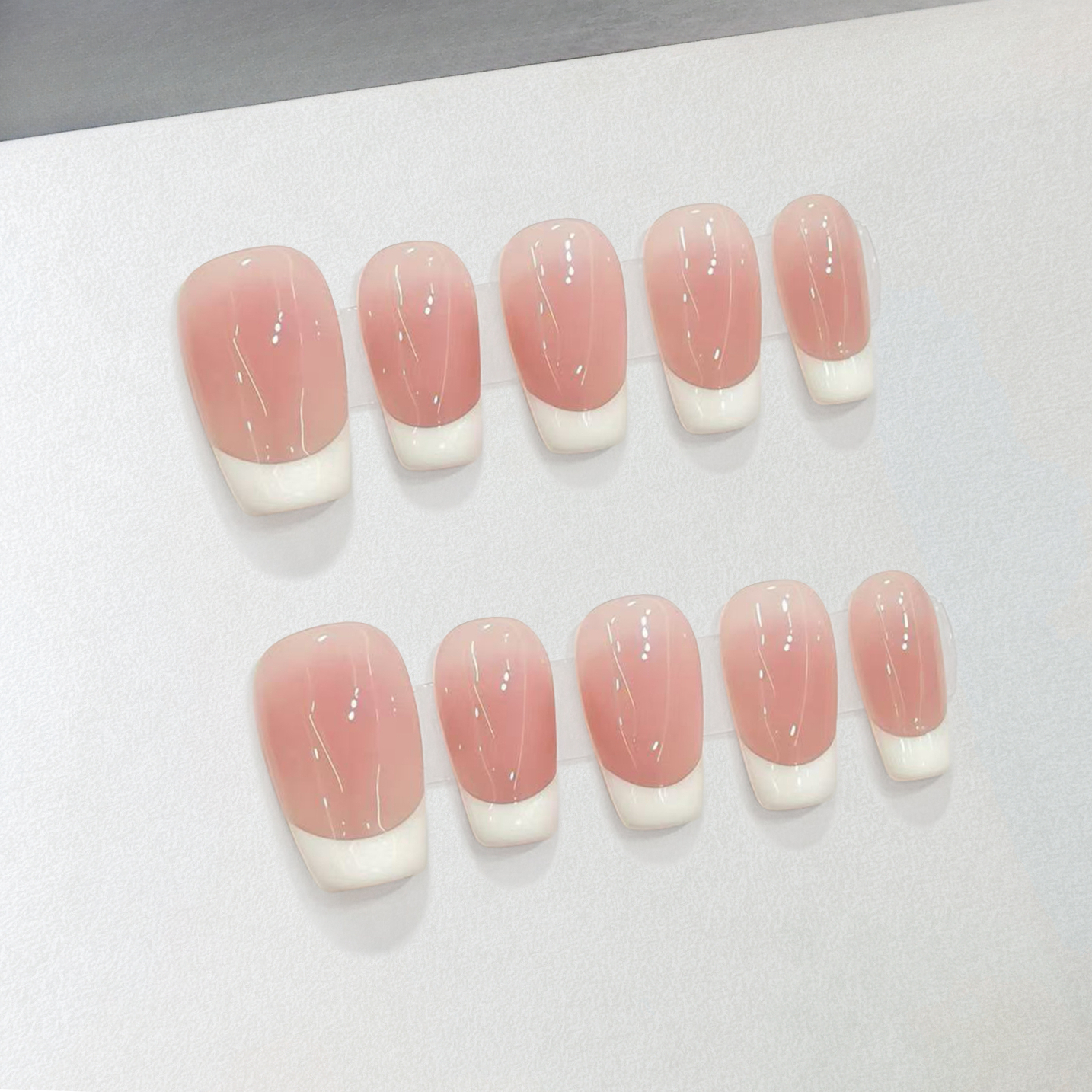 Nail Art Natural Simple - 10pcs Pink French Press on Nails