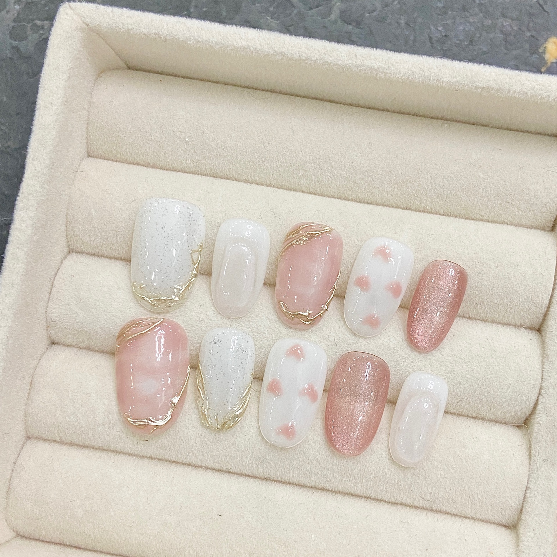 Nail Art Press On - 10Pcs Pink Handmade Press On Nails