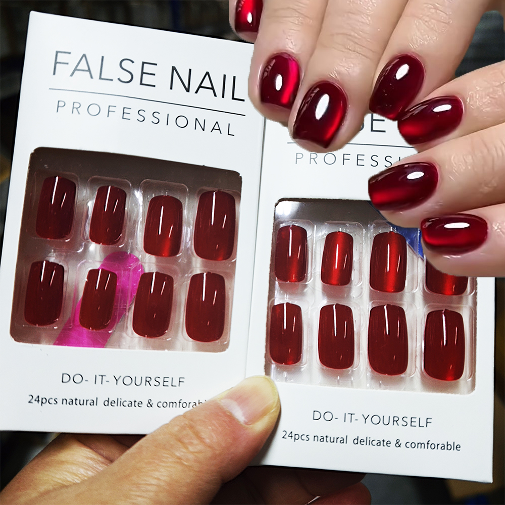 Nail Art Valentine - 96/48/24PCS Sexy Red Cateye Press On