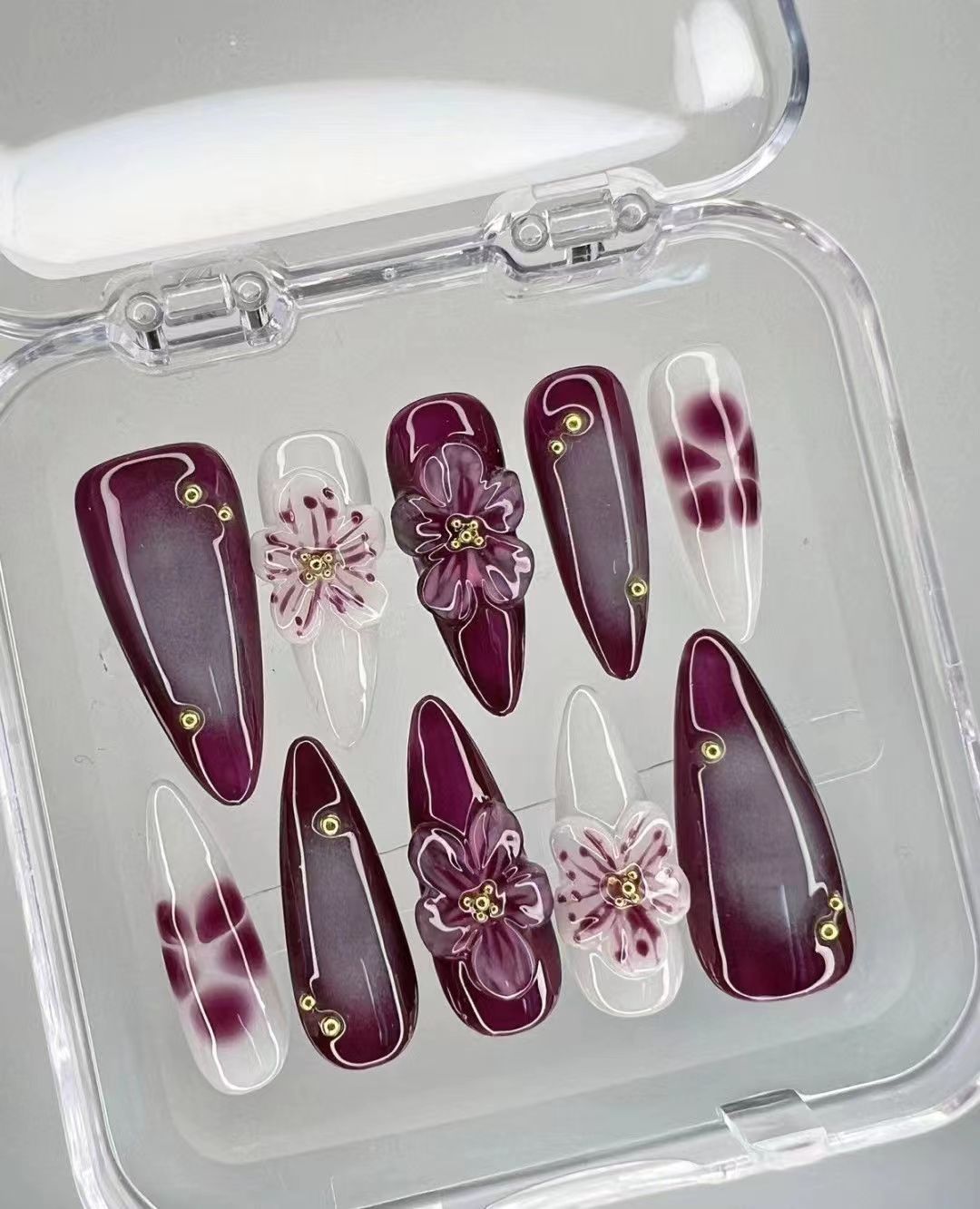 Nail Art Burgundy - 3D Burgundy Advanced Atmosphere Three-dimensional Pinching
