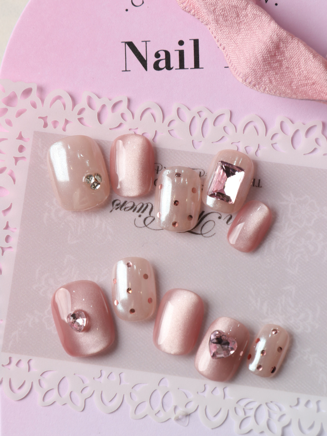 Nail Adhesive Tab - 10Pcs Acrylic Press on Pink Cat