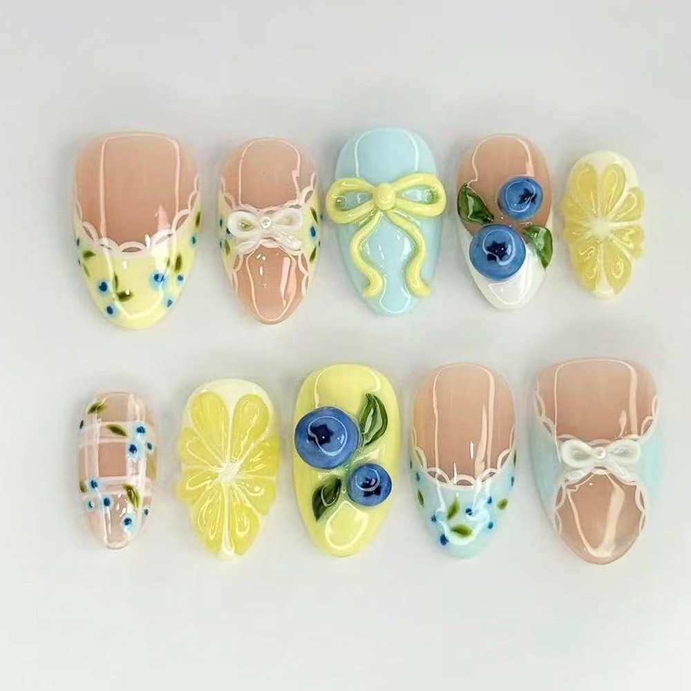 Nail Art Fake Nails - Y2K 24Pcs Blueberry French Tip Press