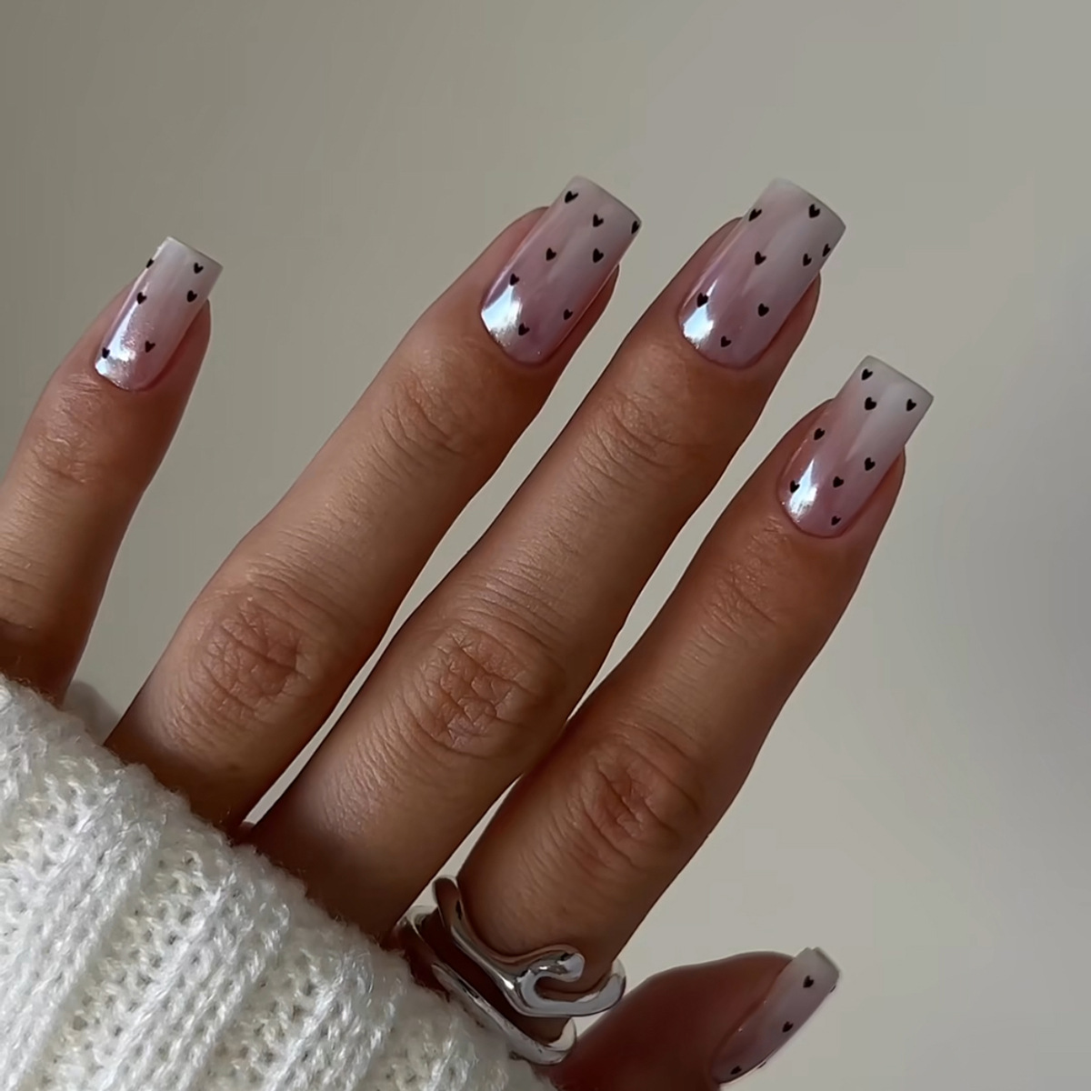 Nail Art Glossy - 24Pcs Simple Pink White Gradient French-style