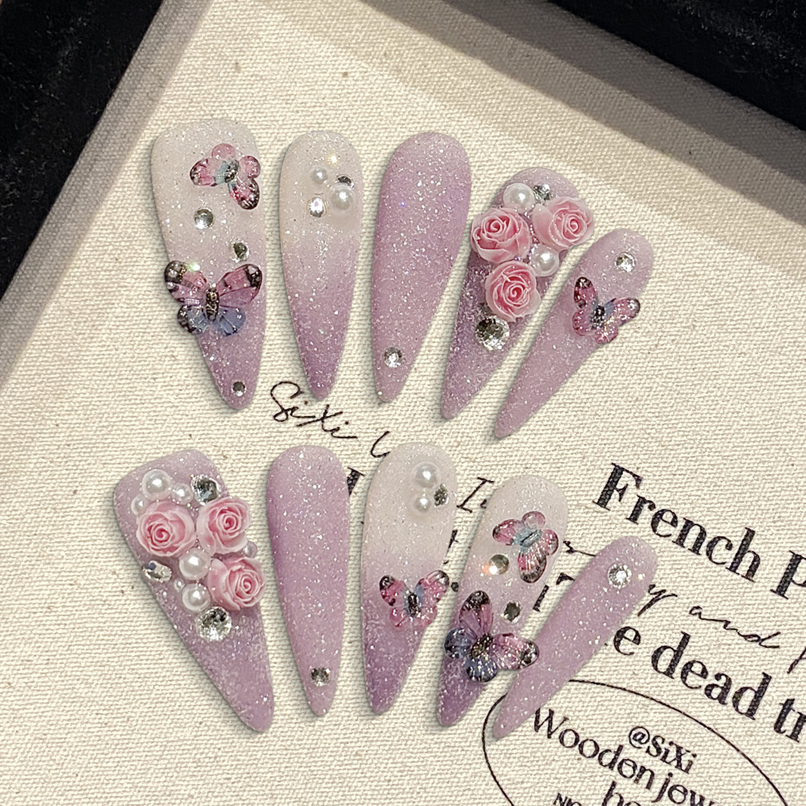 Nail Art Glossy - 10pcs Long Stiletto Handmade Fake Nails