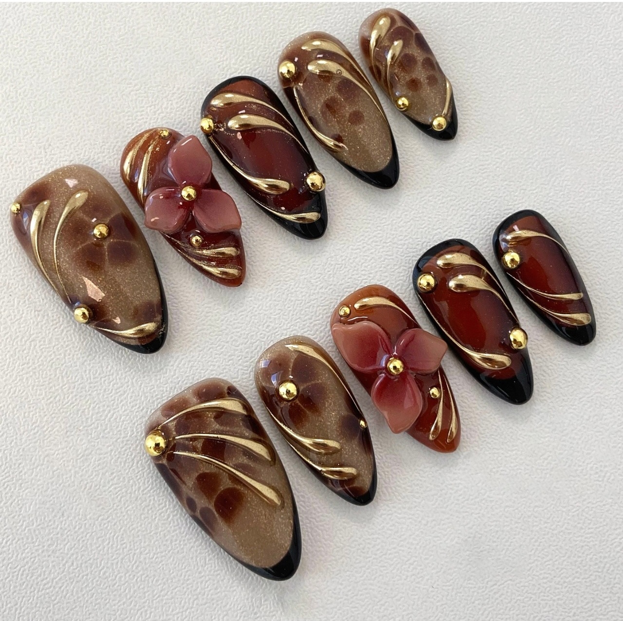 Nail Art Press On - 24pcs Leopard Print Brown Nails Art