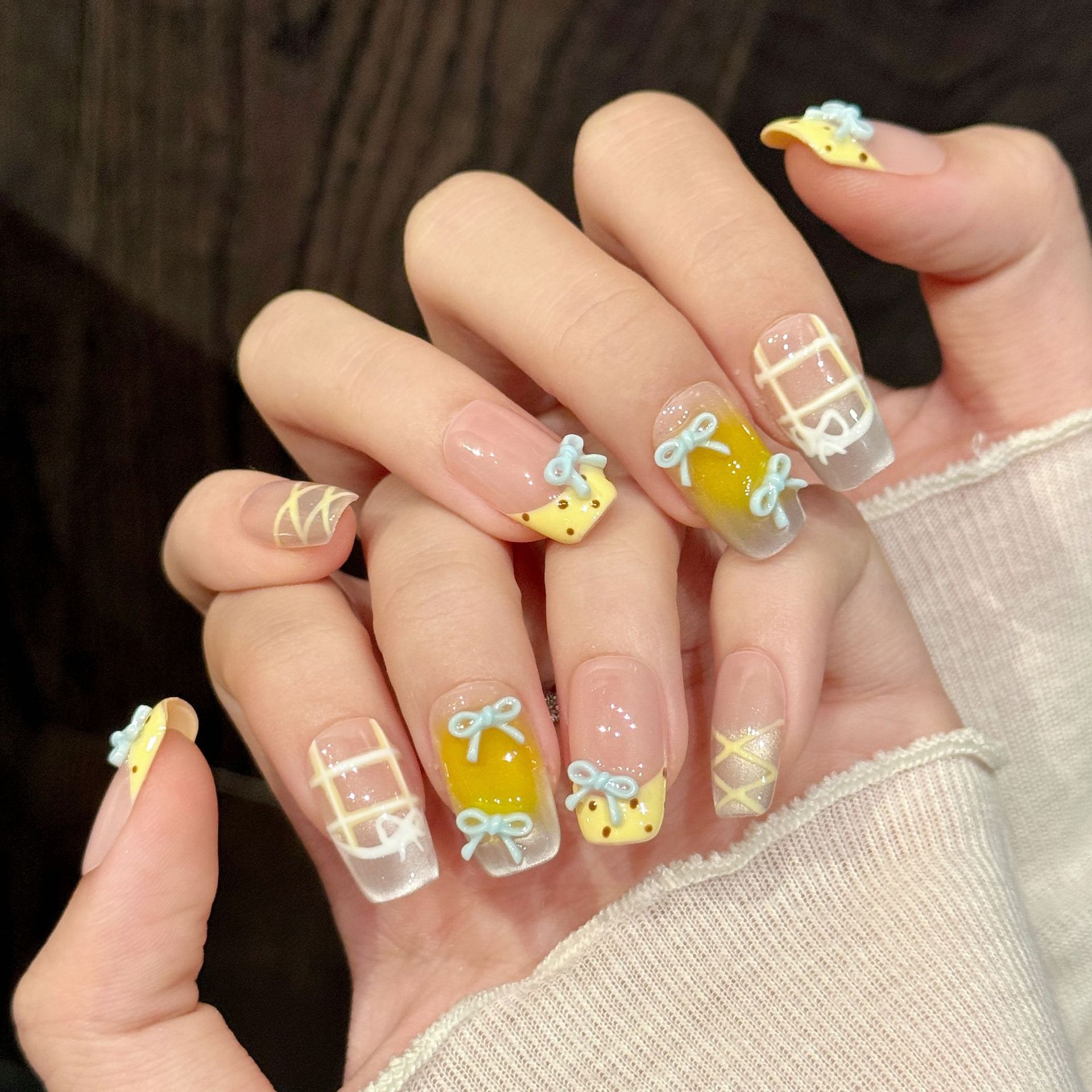 Nail Art Press On - 10pcs Handmade Kawaii Cute Gradient Press