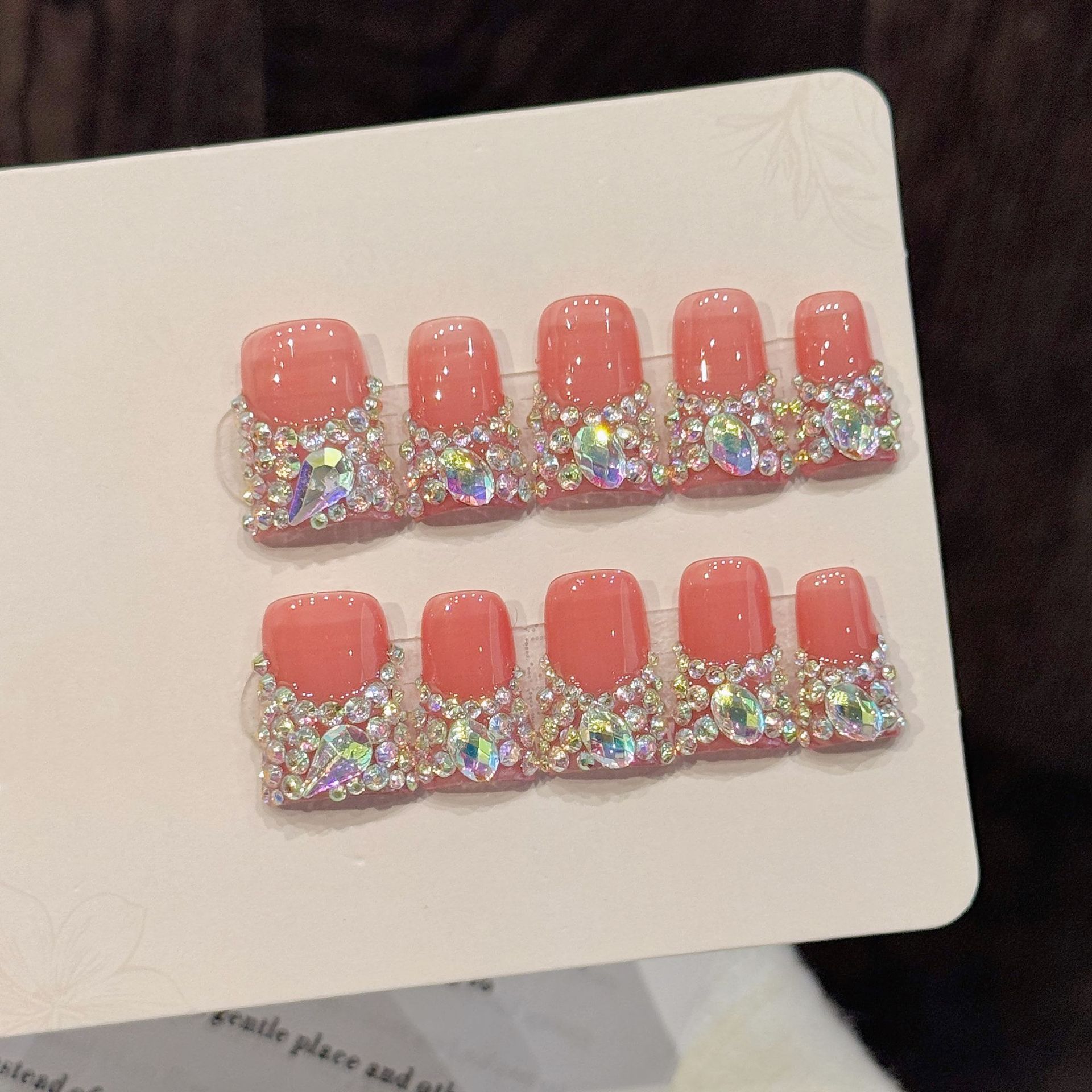 Nail Art Fake Nails - 10pcs Flash Diamond French Style Press