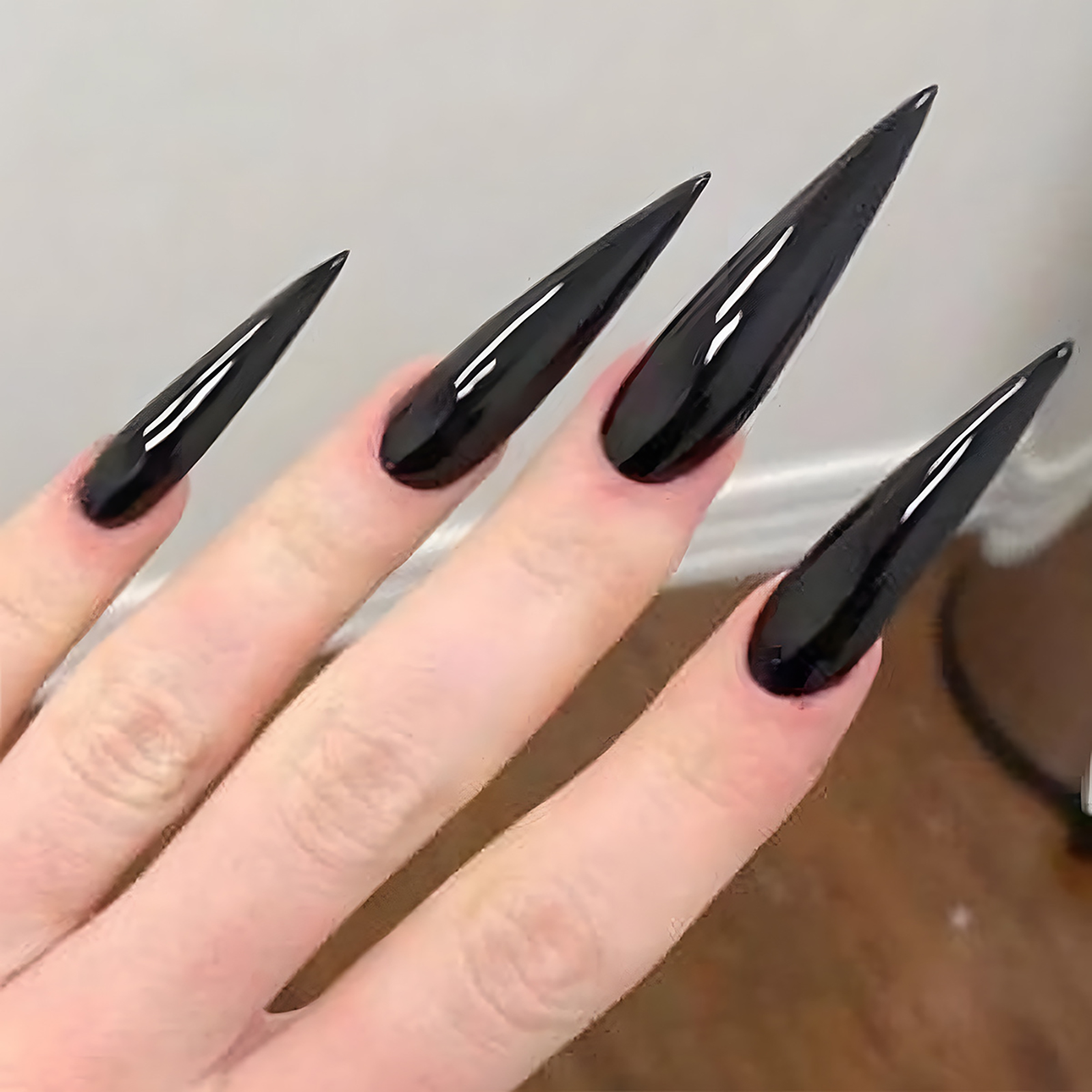 Nail Art Glossy - 24pcs Glossy Black Fake Nails Set