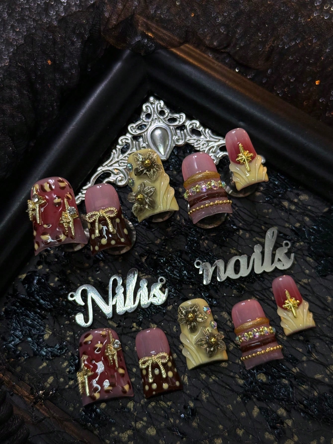Nail Art Burgundy - 10pcs Handmade Full Coverage Short Duck