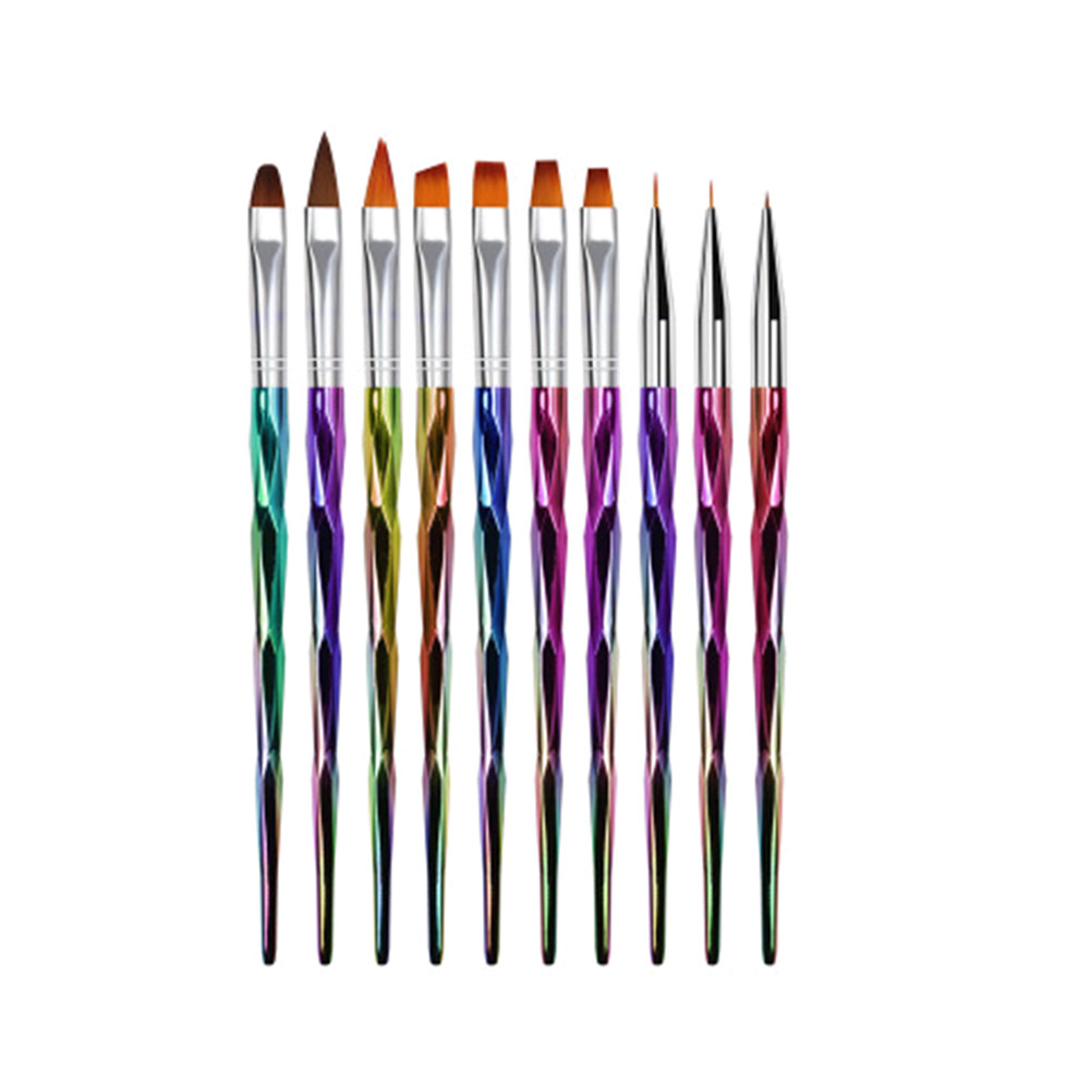 Nail Art Brush Set - 10Pcs Electroplated Rod Nail Art Pen