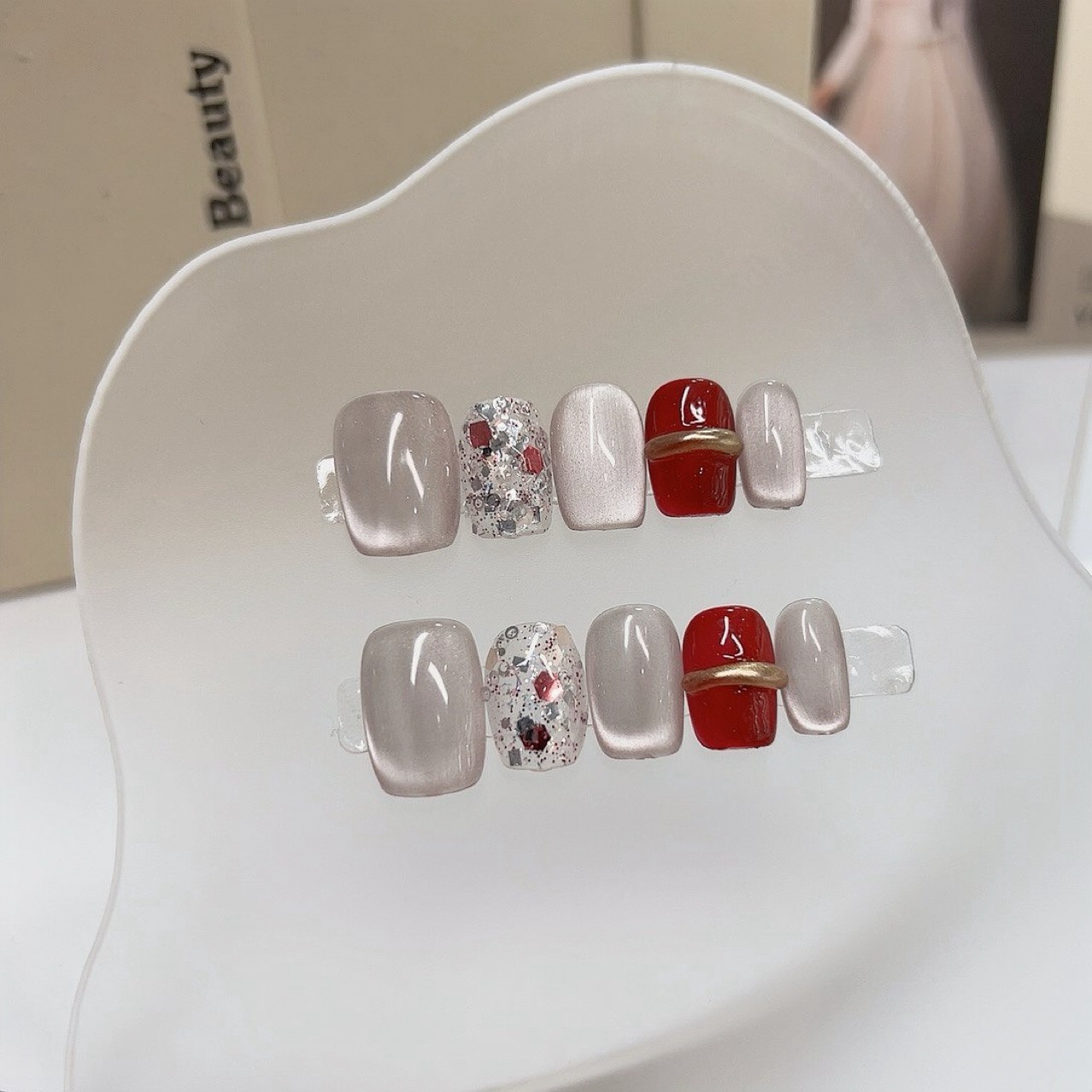 Nail Art Glossy - 10PCS Light Luxury Short Square Handmade