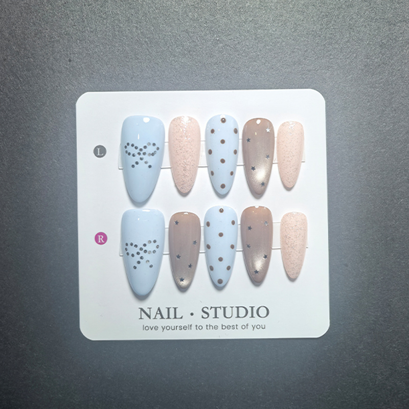 Nail Art Glossy - 10Pcs Light Blue Press on Nails