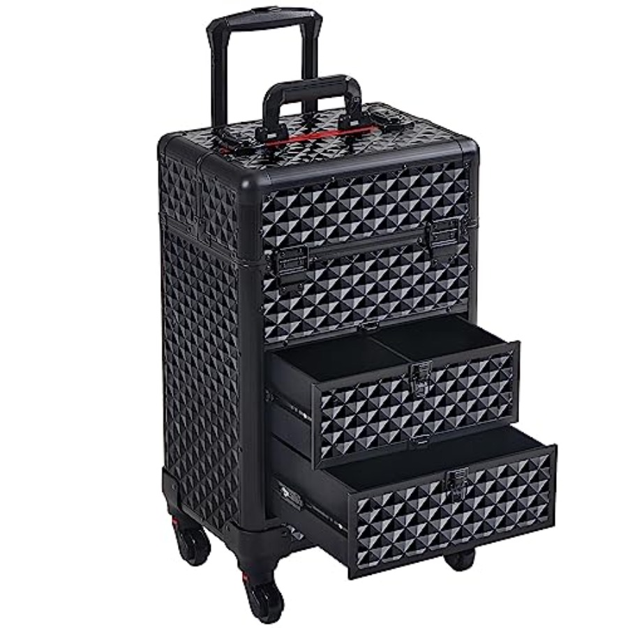 Nail Art Nail Art - Rolling Makeup Train Case with Drawers