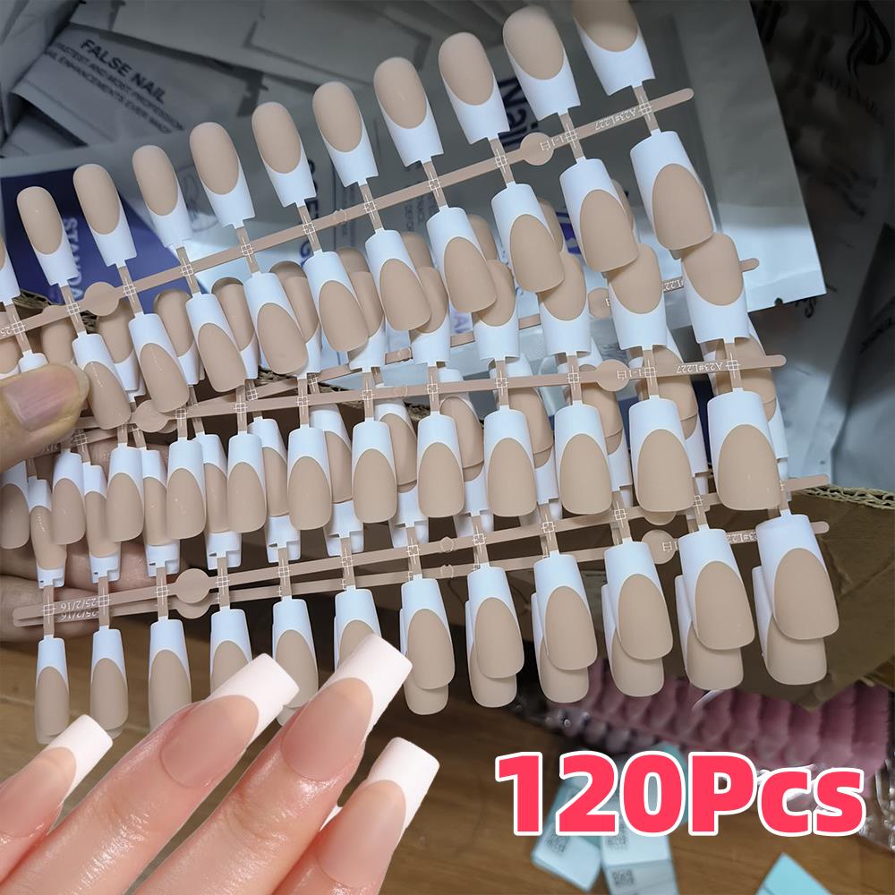 Nail Art Fake Nails - 120Pcs Nude French Fake Nails Medium