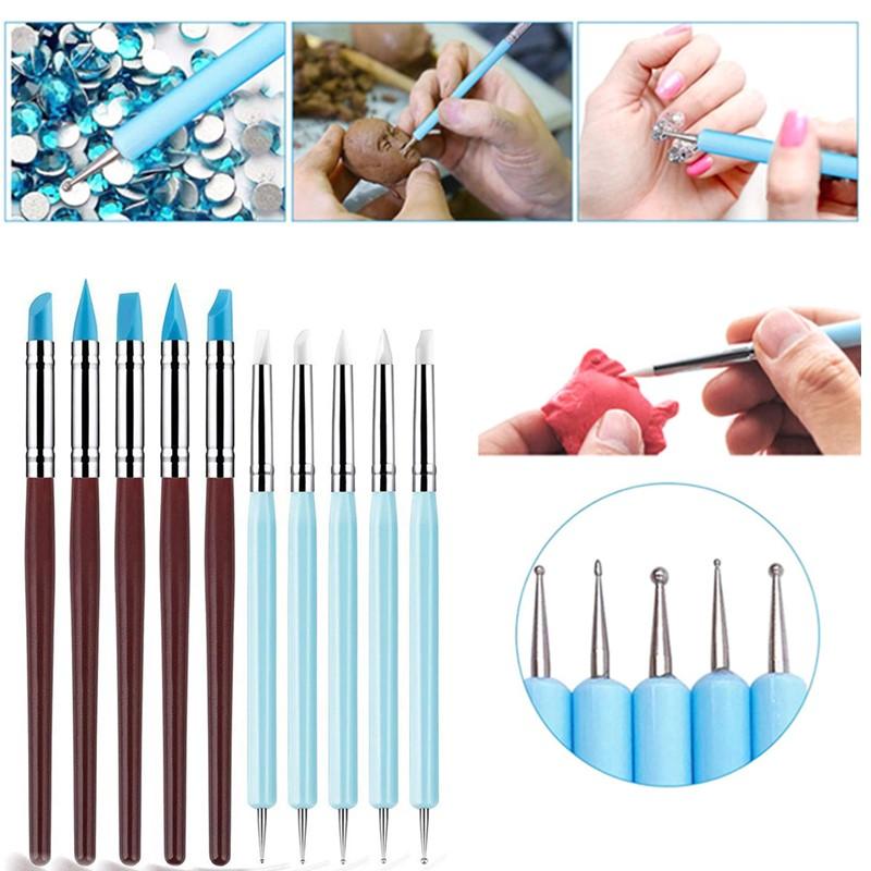Nail Art Brush Set - 1/10/15 Pcs/Set Dual Ended Rhinestone Nail