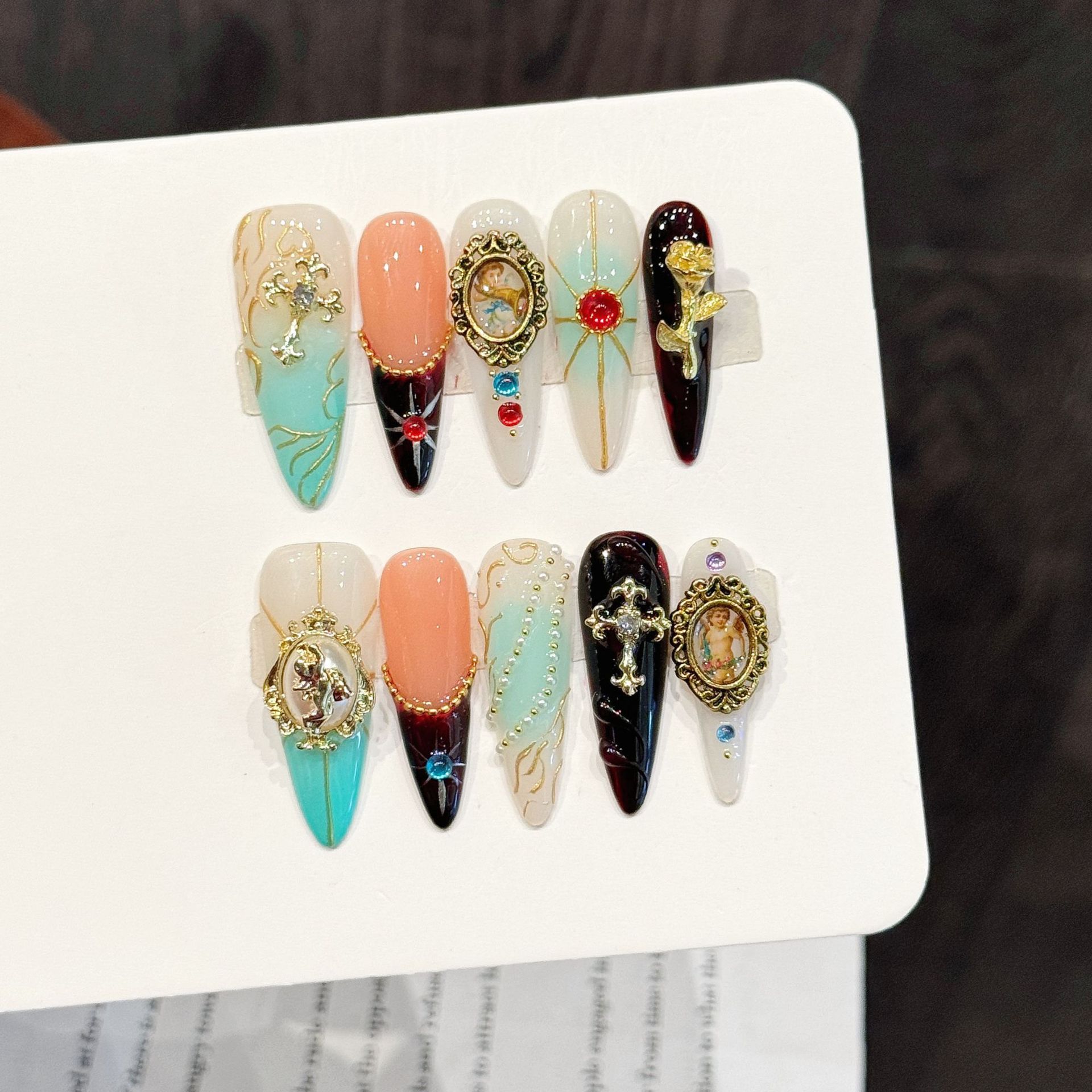 10PCS Stiletto Handmade Press  - Nail Art Press On reseña y precio