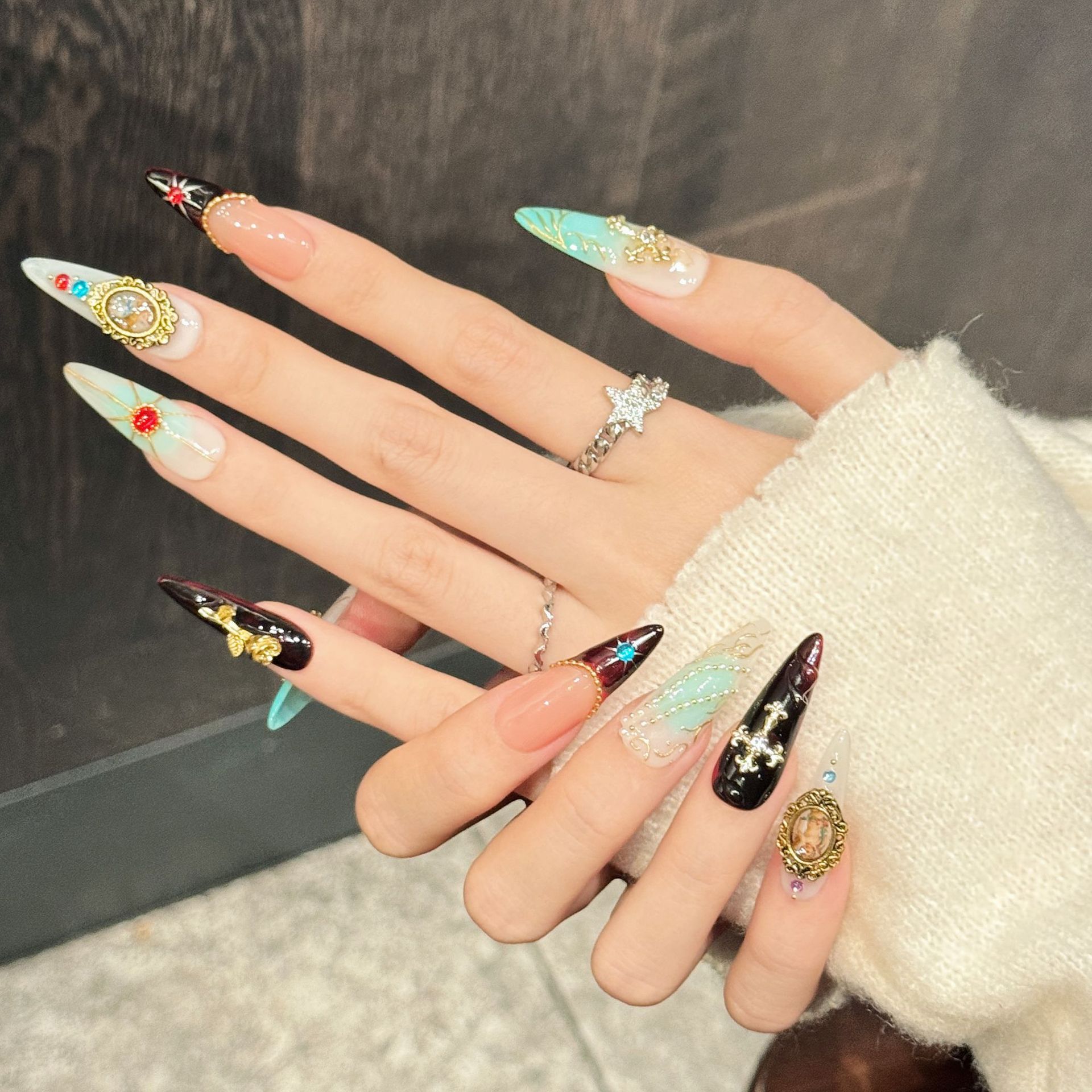 10PCS Stiletto Handmade Press  - Nail Art Press On reseña y precio