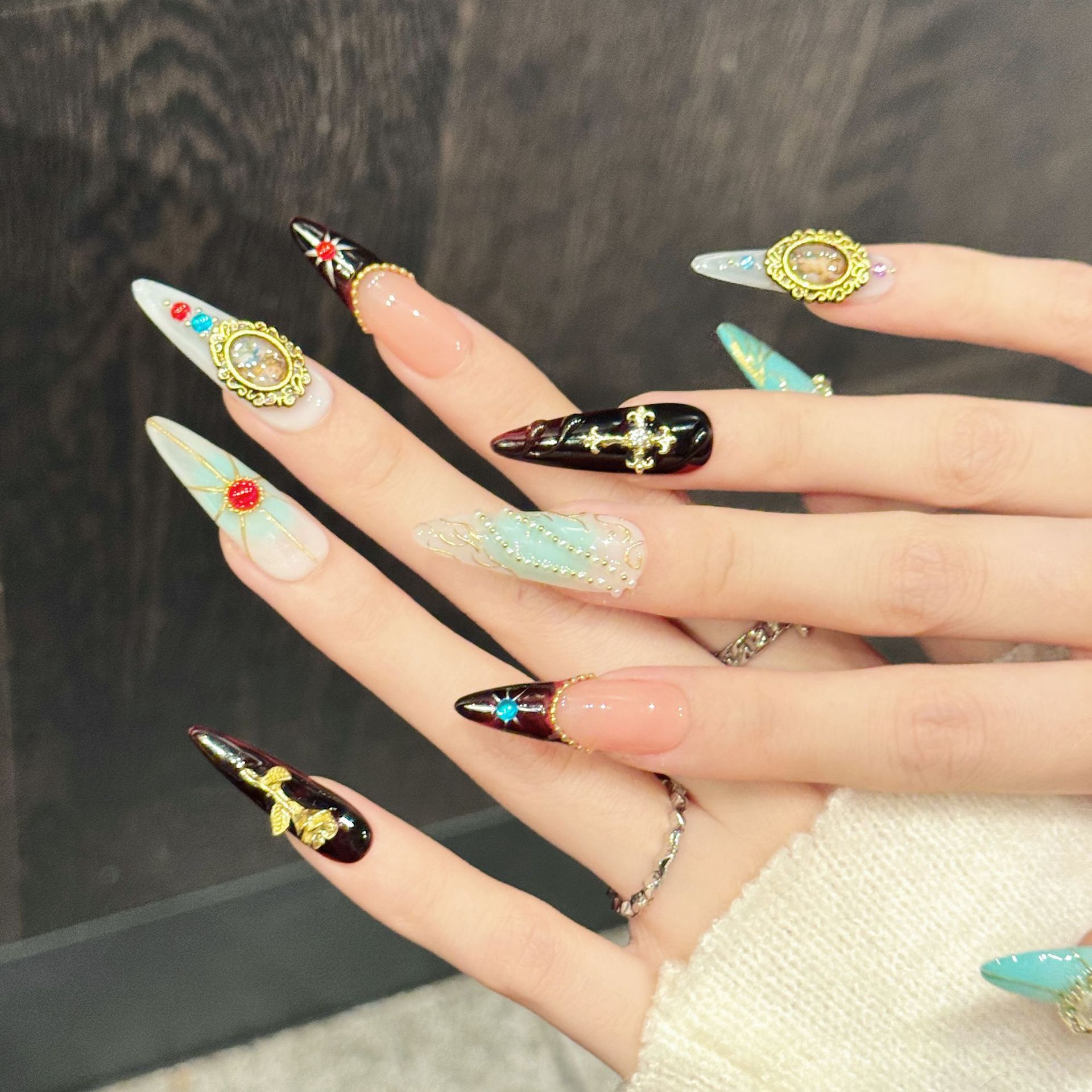 10PCS Stiletto Handmade Press  - Nail Art Press On reseña y precio