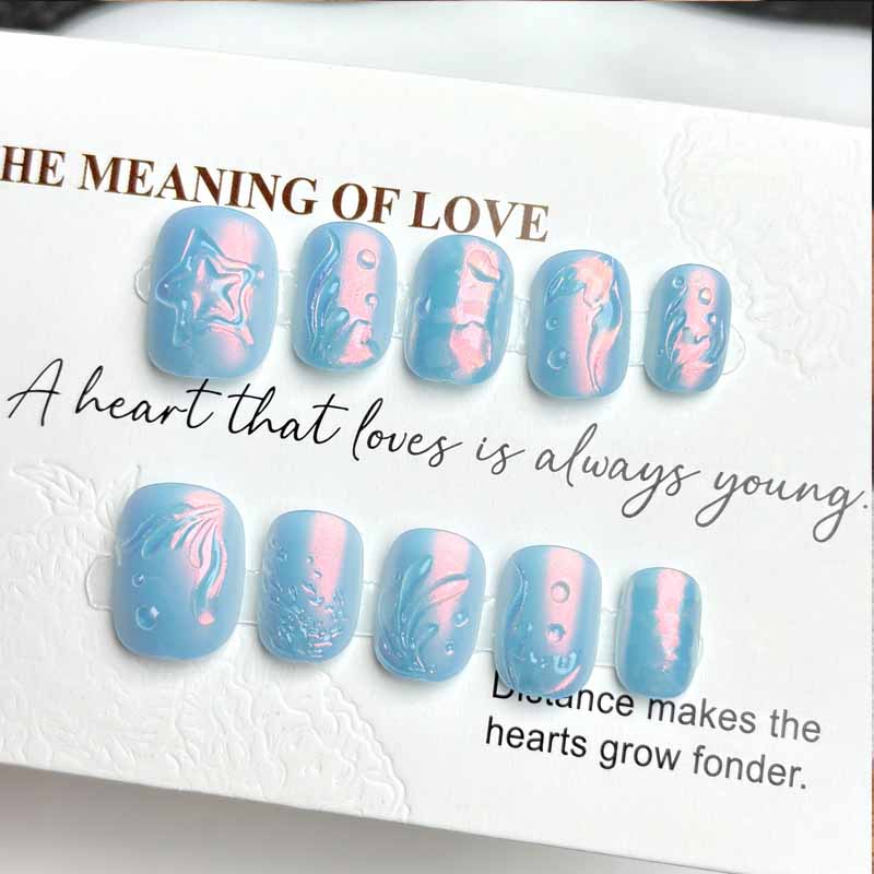 10Pcs Ocean Secret Realm Blue  - Nail Art Fake Nails reseña y precio