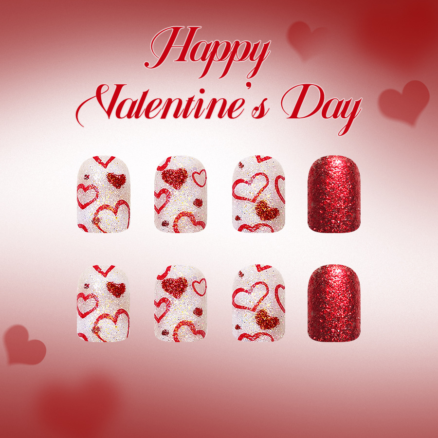 Short Square Glossy Press On N - Nail Art Valentine reseña y precio