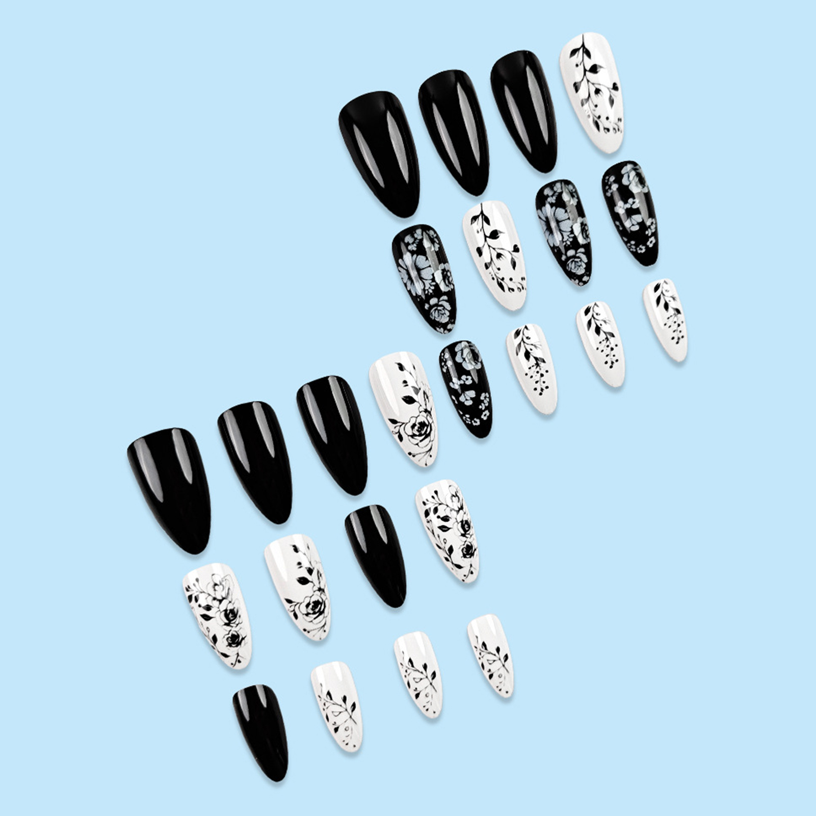 24Pcs Almond Fake Nails Black/ - Nail Art Press On reseña y precio