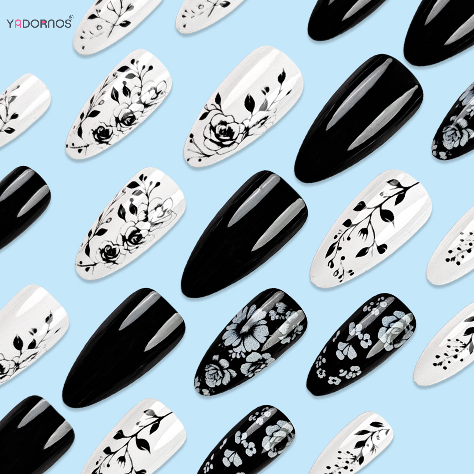 24Pcs Almond Fake Nails Black/ - Nail Art Press On reseña y precio