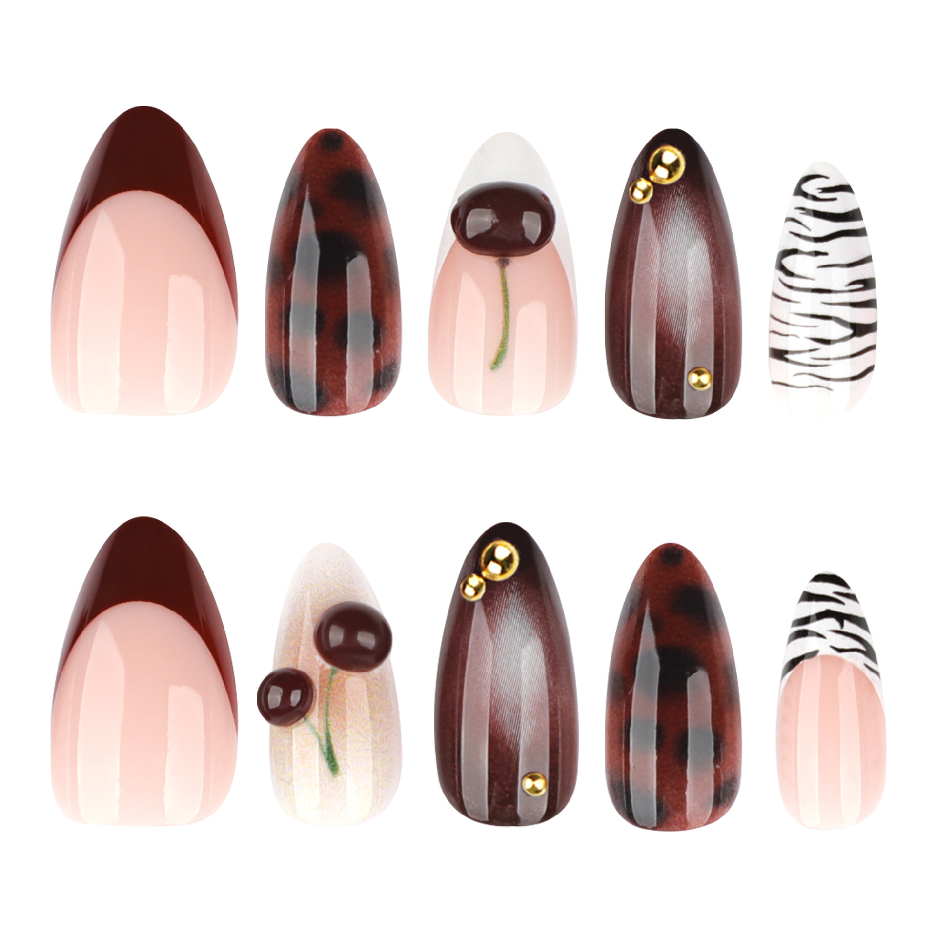 24PCS Burgundy Nude Brown Pres - Nail Art Burgundy reseña y precio