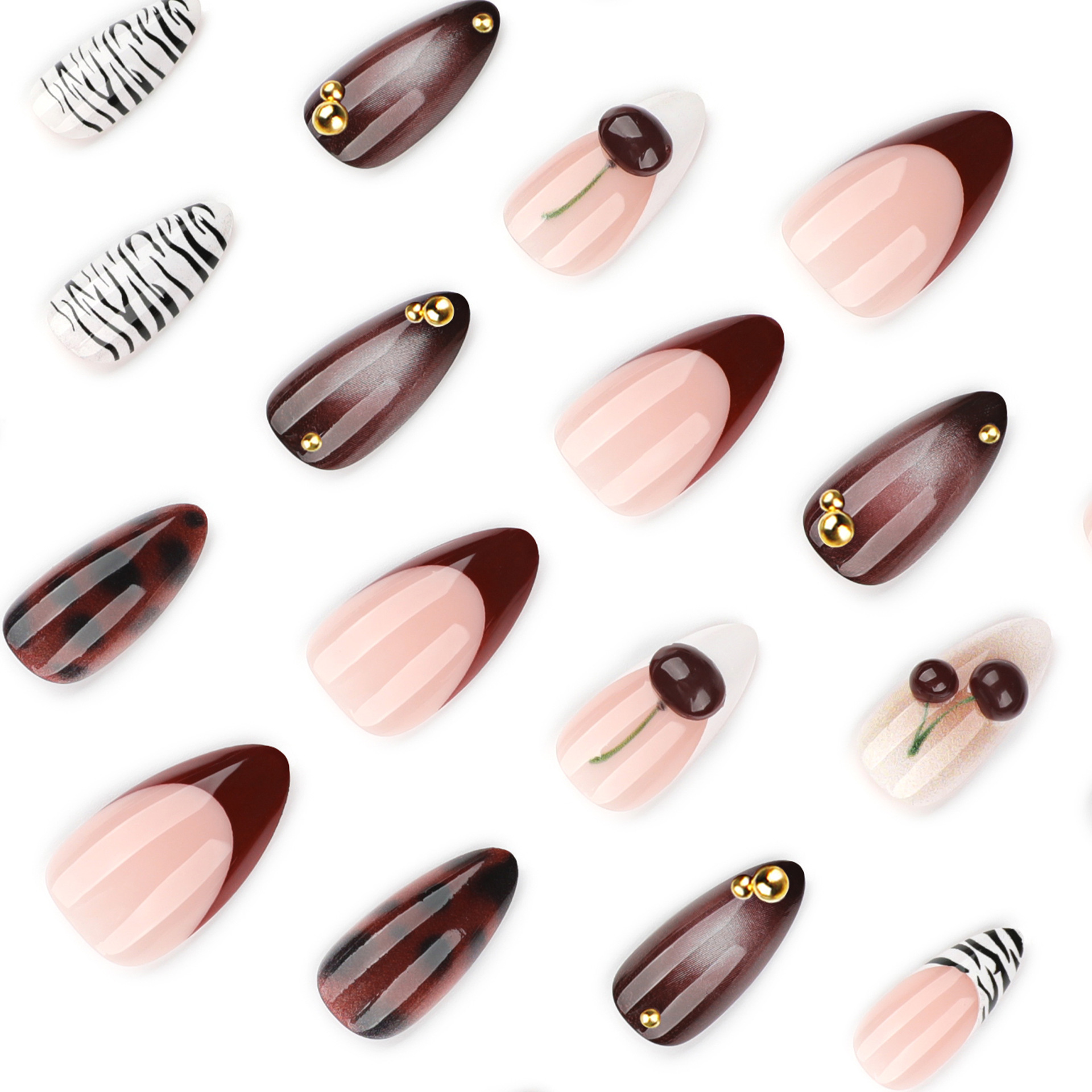 24PCS Burgundy Nude Brown Pres - Nail Art Burgundy reseña y precio
