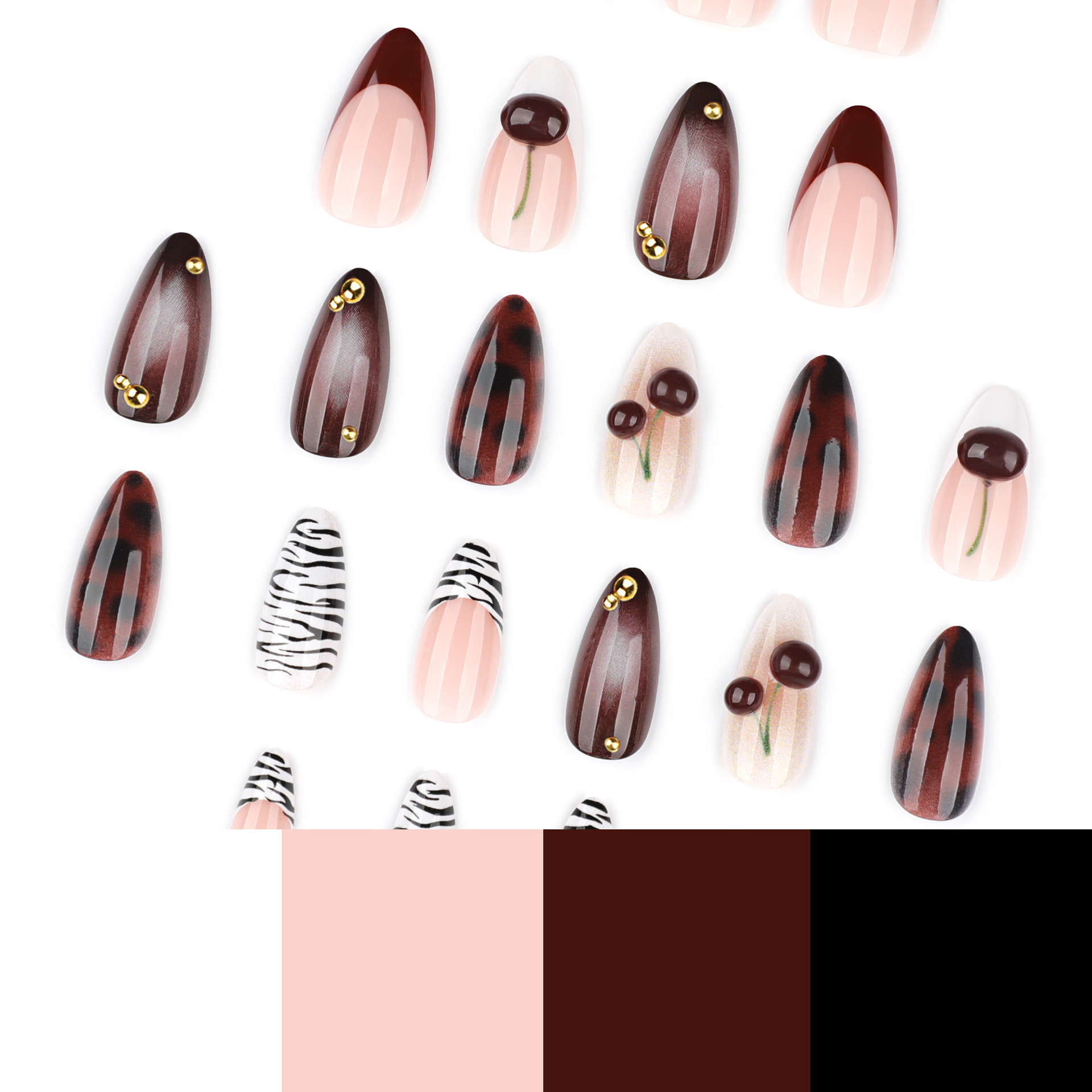 24PCS Burgundy Nude Brown Pres - Nail Art Burgundy reseña y precio