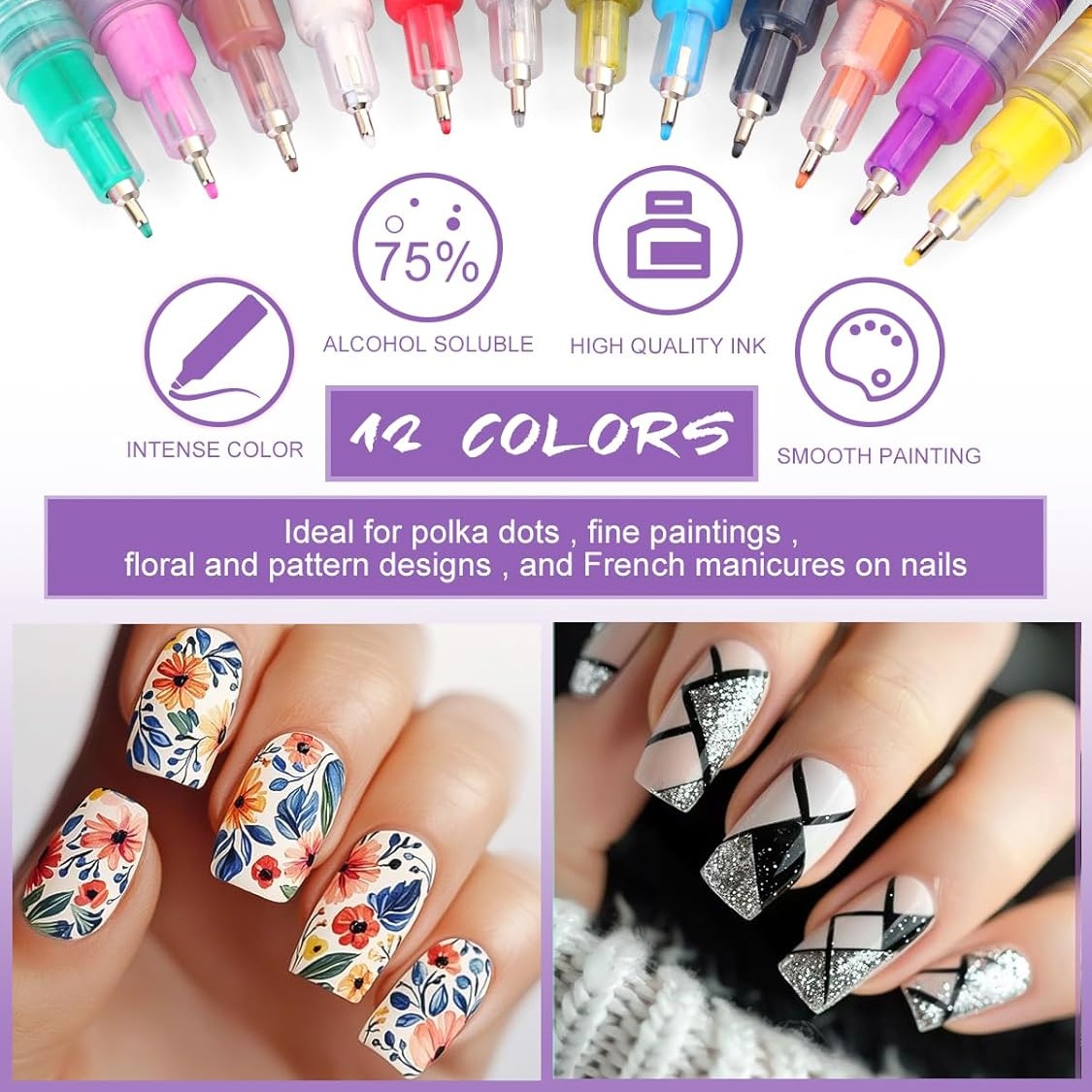 12-Color Nail Art Pen Set, Nai - Nail Art Brush Set reseña y precio