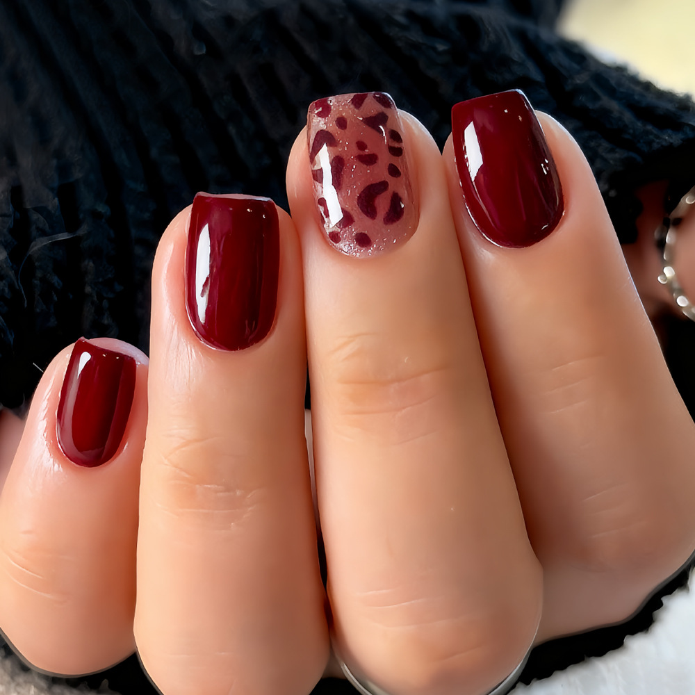 24Pcs French Short Red Leopard - Nail Adhesive Tab reseña y precio