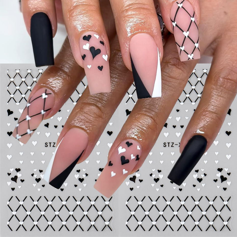 2/3pcs Black White Love Heart  - Nail Art Valentine reseña y precio