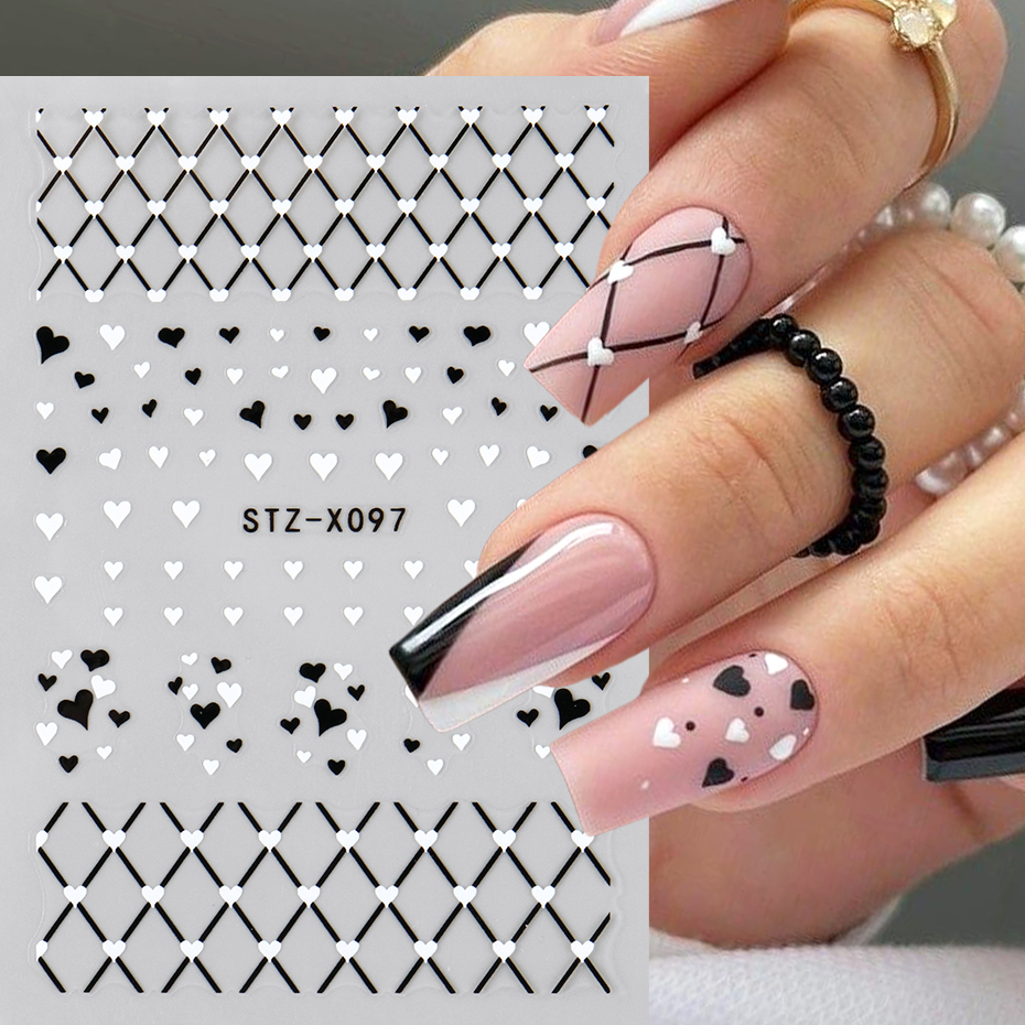 2/3pcs Black White Love Heart  - Nail Art Valentine reseña y precio