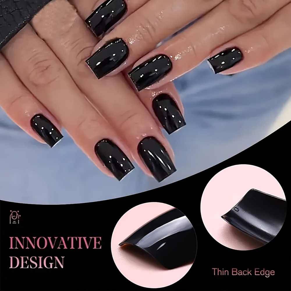 120Pcs Glossy Black Medium Squ - Nail Art Fake Nails reseña y precio
