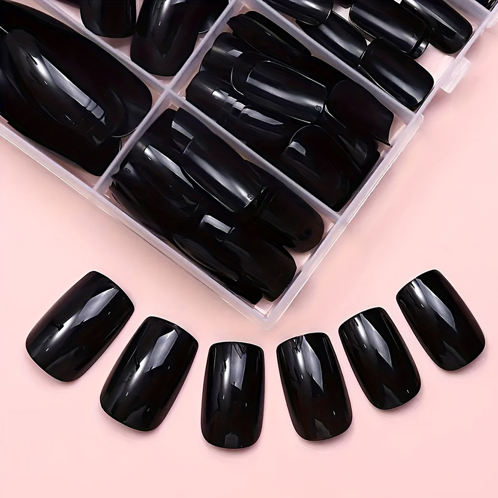 120Pcs Glossy Black Medium Squ - Nail Art Fake Nails reseña y precio