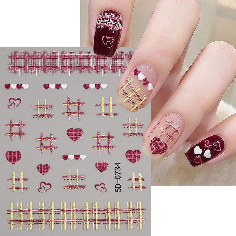 1Pcs Sweet Red Gold Plaid Hear - Nail Art Valentine reseña y precio