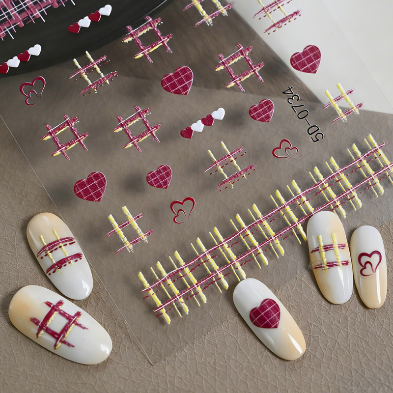 1Pcs Sweet Red Gold Plaid Hear - Nail Art Valentine reseña y precio
