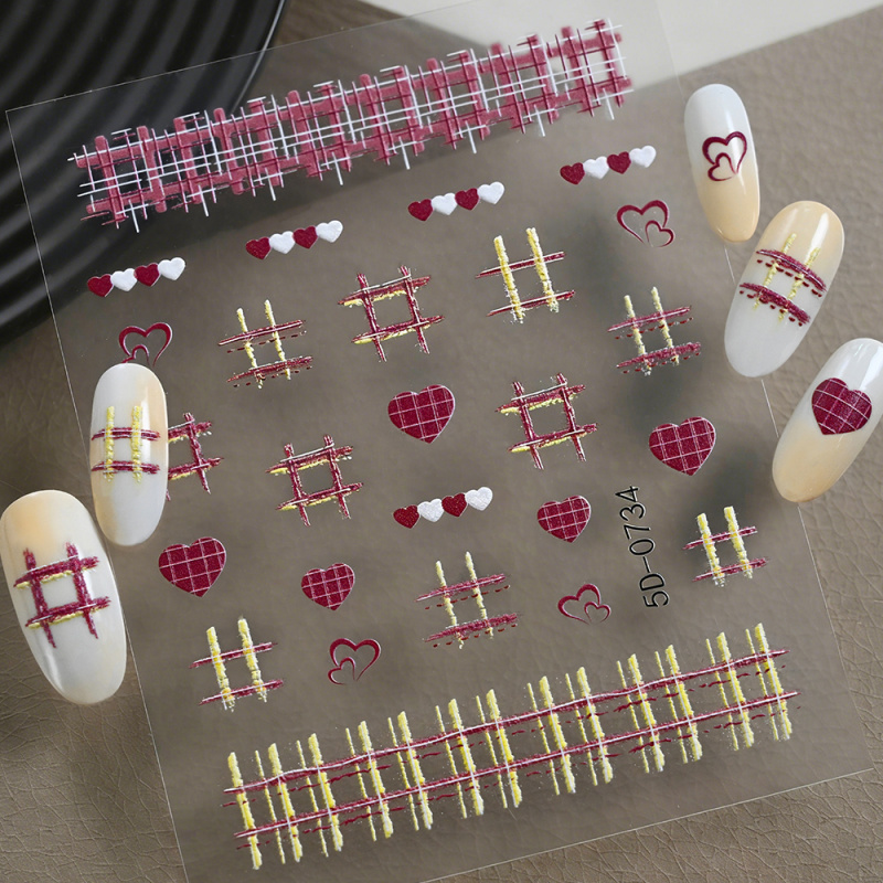 1Pcs Sweet Red Gold Plaid Hear - Nail Art Valentine reseña y precio