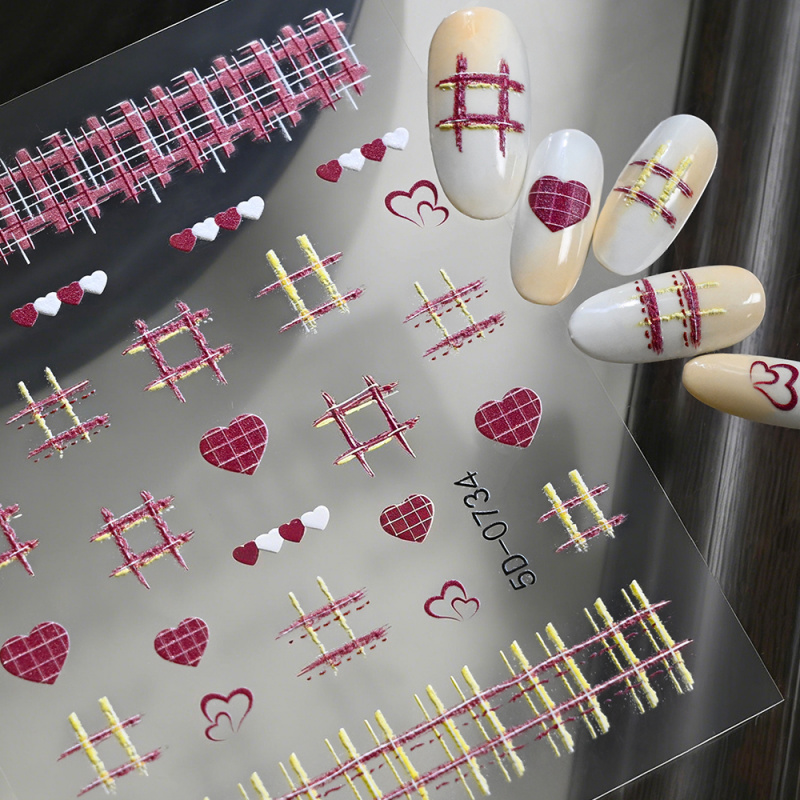 1Pcs Sweet Red Gold Plaid Hear - Nail Art Valentine reseña y precio