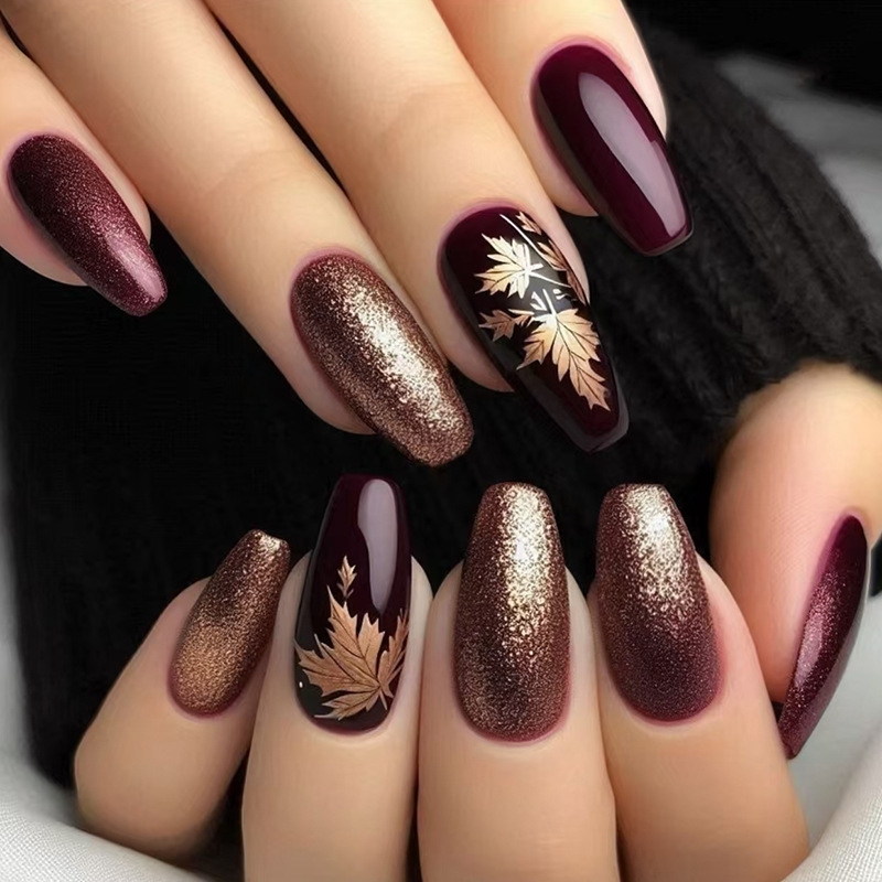 24pcs Elegant Burgundy Glitter - Nail Art Burgundy reseña y precio