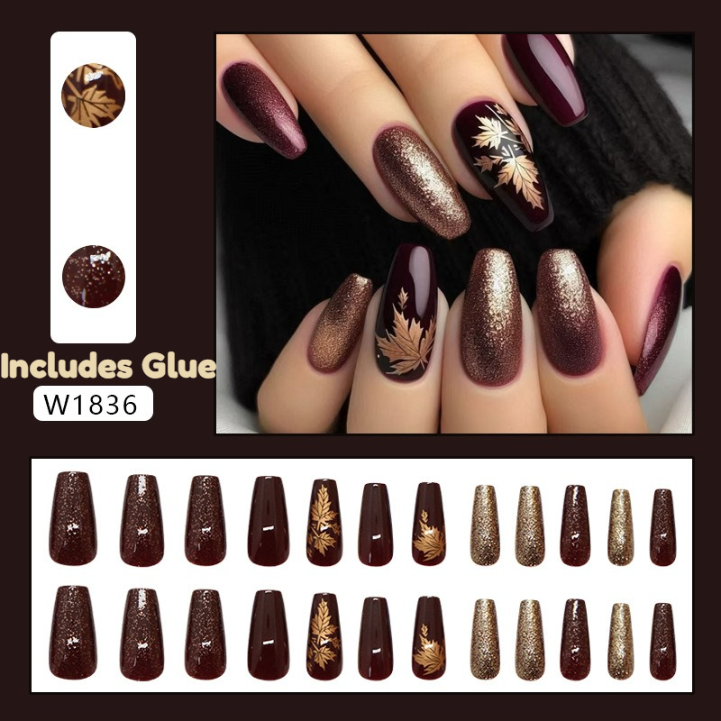 24pcs Elegant Burgundy Glitter - Nail Art Burgundy reseña y precio