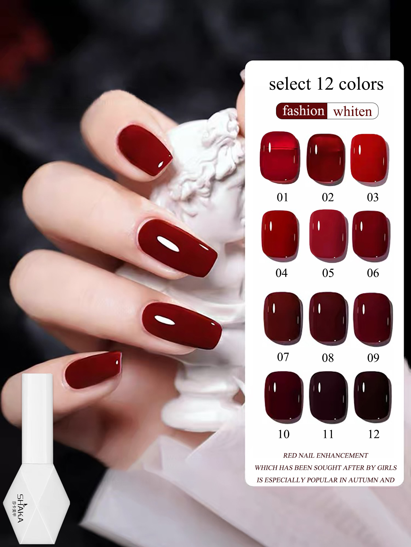 SHAKA 10ML 12-Color Dark Red G - Nail Art Burgundy reseña y precio