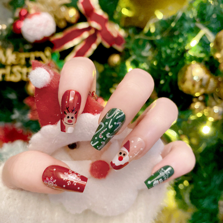 New Christmas Fake Nails Carto - Nail Art Burgundy reseña y precio