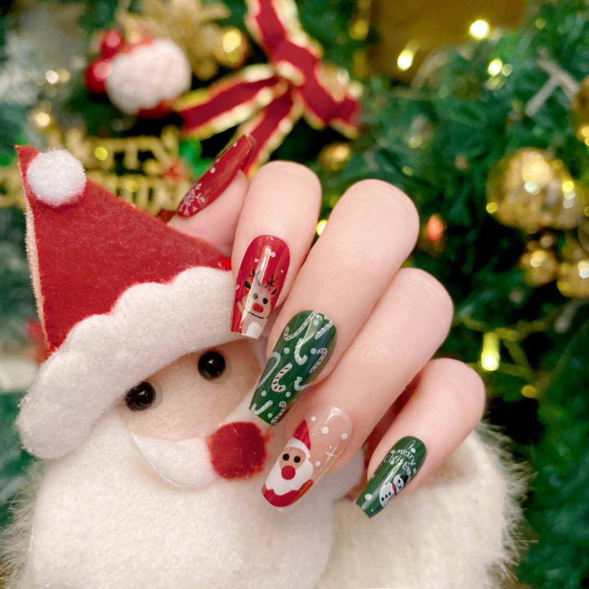 New Christmas Fake Nails Carto - Nail Art Burgundy reseña y precio
