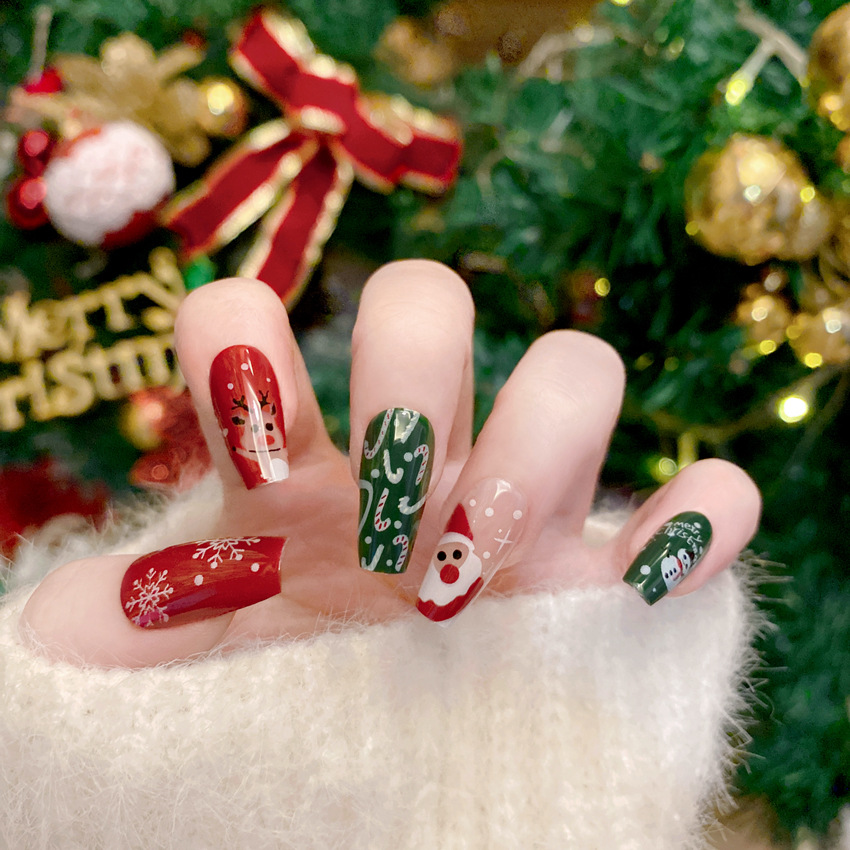 New Christmas Fake Nails Carto - Nail Art Burgundy reseña y precio