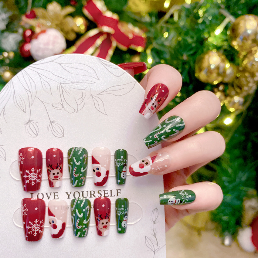 New Christmas Fake Nails Carto - Nail Art Burgundy reseña y precio