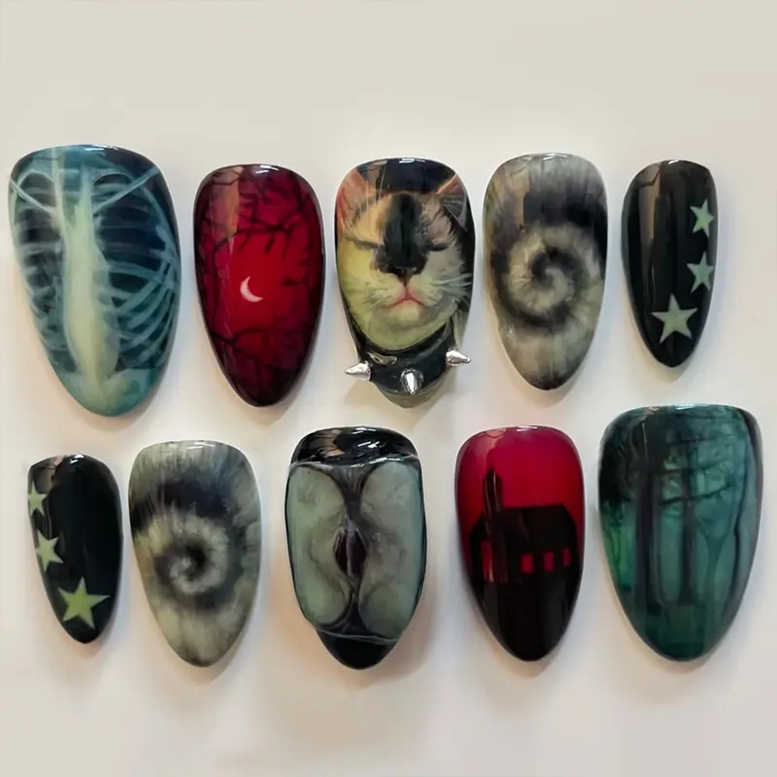 10pcs Dark Black Style Handmad - Nail Art Press On reseña y precio