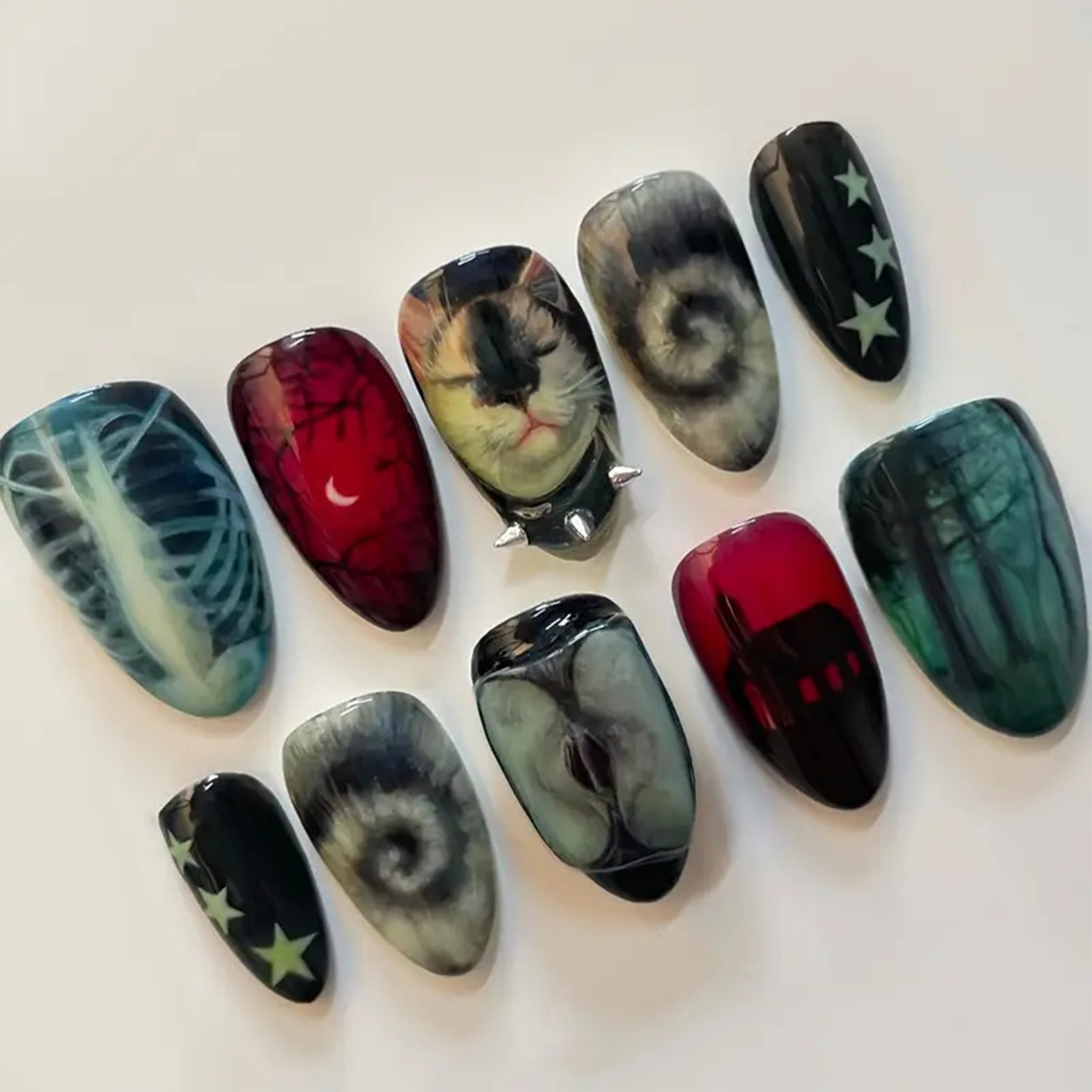 10pcs Dark Black Style Handmad - Nail Art Press On reseña y precio
