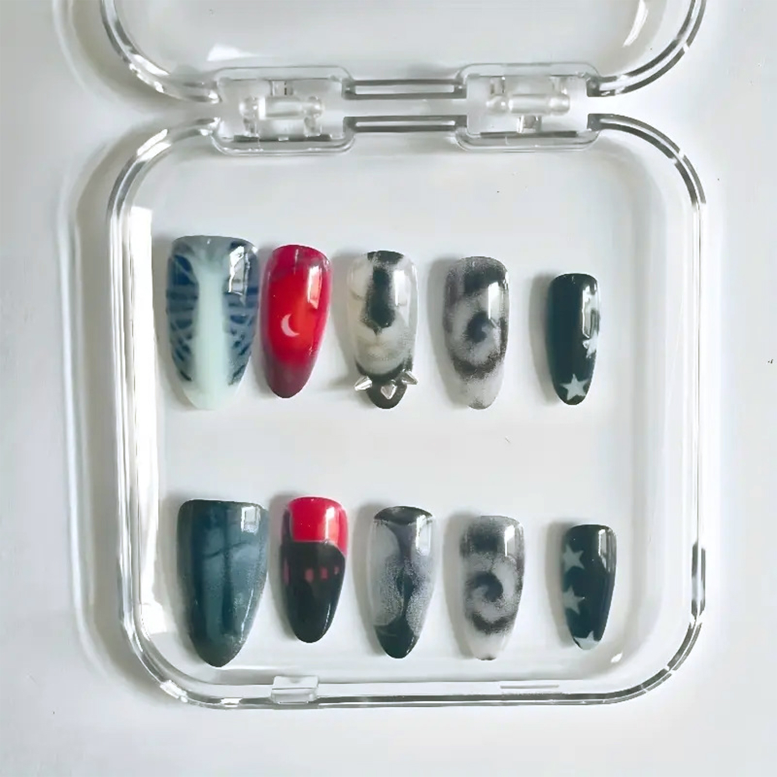 10pcs Dark Black Style Handmad - Nail Art Press On reseña y precio