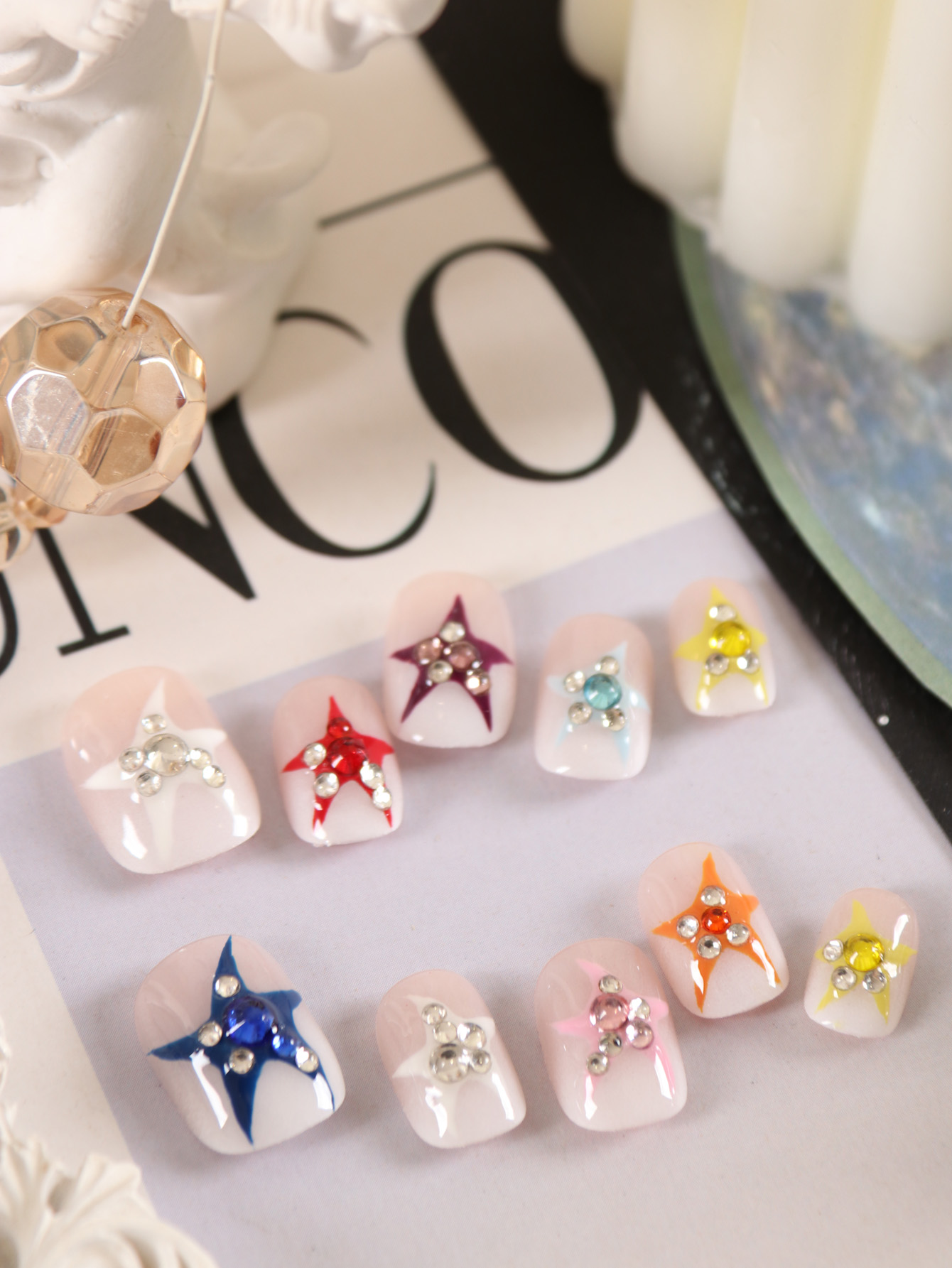 10Pcs Press on Nails Short Mul - Nail Adhesive Tab reseña y precio